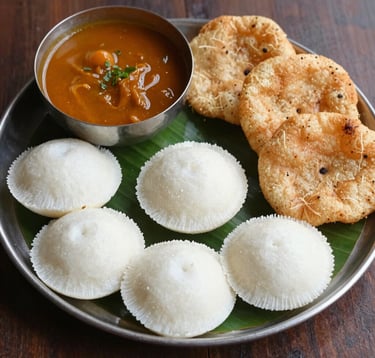 Healthy fruit smoothie bowls in coconut shells served with sesame seed burgers and fresh juices.
