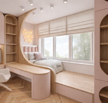 Projekt pokoju dziewczynki z meblami na wymiar