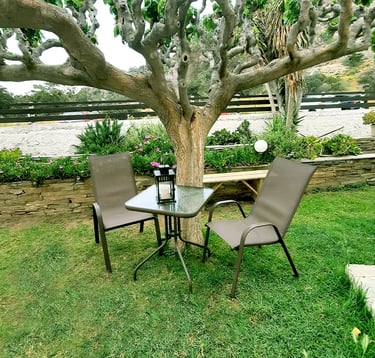 a table with chairs and a table with a glass table