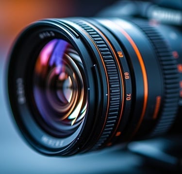 Close-up of a camera lens, symbolizing imagery and creative inspiration.