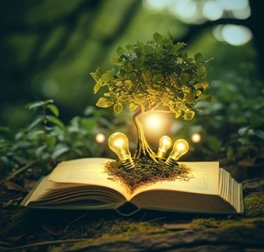 Tree of knowledge growing from a book, symbolizing mentorship and inspiration.