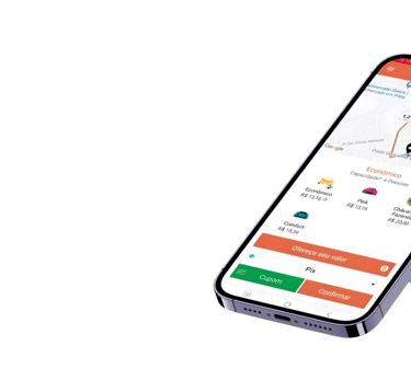 Tela do app APKTEM mostrando mapa de mobilidade urbana e corridas.
