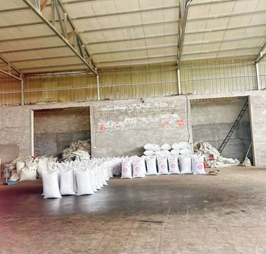 a warehouse with bags of Sichuan peppercorn