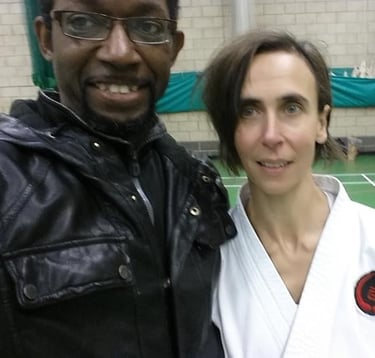 victoria worsley with sensei Kevin Goodman after her 1st dan karate grading