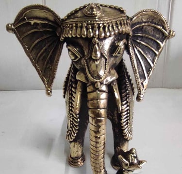 "Angry brass baby elephant with detailed tribal engravings-For overseas logistics"