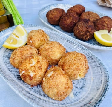 Cheesballs and meatballs in Kostas Taverna at Rhodes Old Town