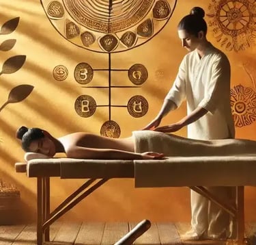 massage tui na sur une table de soin en bois dans une ambiance zen