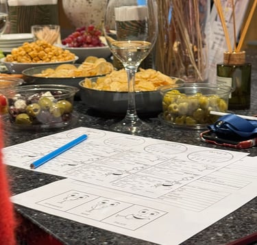 Wine tasting table setup with glasses and tasting notes for guided wine tasting experience