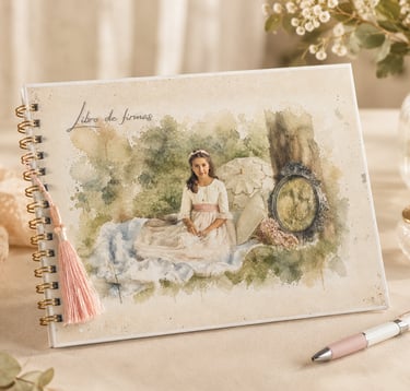 Libro de firmas personalizado, hecho de forma artesanal por Amélie Art.