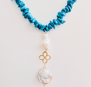 Amalfi Gioielli artigianali Collana Perle Scaramazze e turchese argento 925 sterling