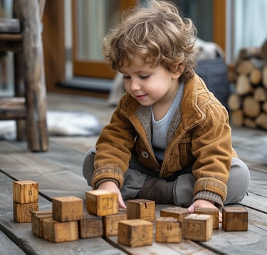 Kind spielt mit Holzspielzeug