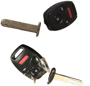 2 broken Honda Accord remote head keys in Olney Plaza