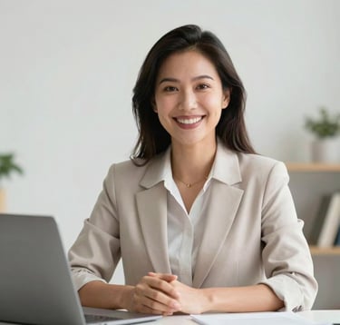 A professional and friendly educator captured in a crisp, clean video call composition. The lighting is bright and even, highlighting a warm smile and professional attire suitable for a premium educational brand in North America / US.
