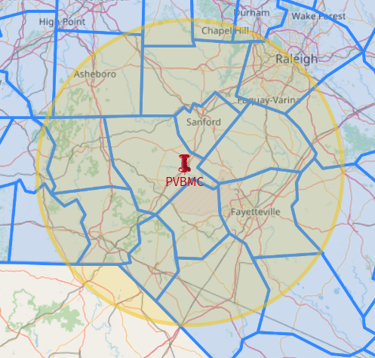 PVBMC service area goes 50 miles from Vass, NC