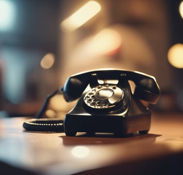 a black telephone phone with a black phone in front of a table