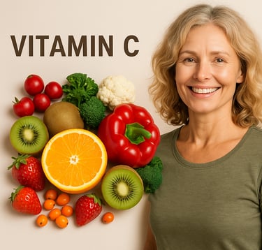 a woman with and vitamin c fruits and vegetables