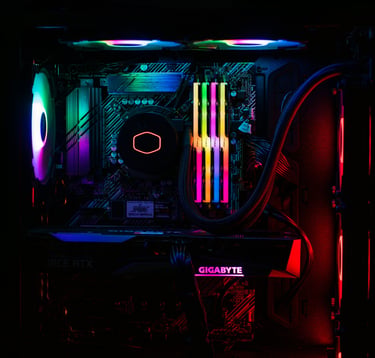 inside a computer with bright neon colours