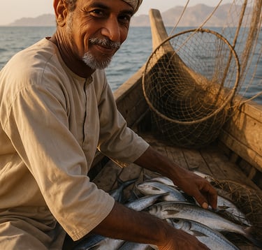 omani fisherman on the sea