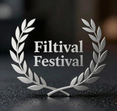 A close-up, sharp macro photograph of an official film festival laurel wreath in brushed silver (#A8A8A8). The laurel sits on a dark, textured surface (#333333) with soft, cinematic bokeh in the background. The lighting is directional and dramatic, highlighting the prestige and professional recognition of the actor's work.