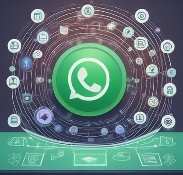 A futuristic chatbot interface interacting with customers on a smartphone screen.