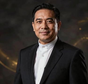 A high-end, professional portrait of Pastor Comrade Bob Alleluia, looking visionary and modern. Dramatic lighting, dark premium background with subtle gold hints.