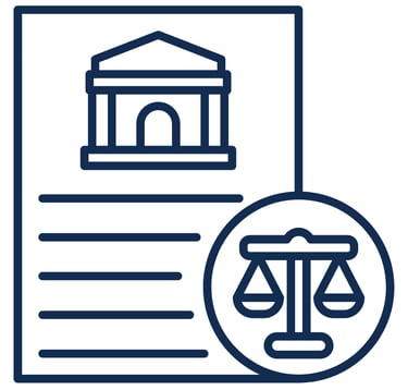 Ícone jurídico representando suporte técnico em processos judiciais.