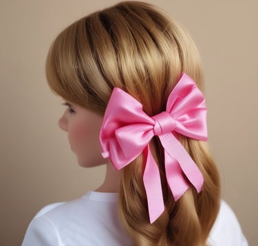 Un gran lazo de pelo de satén rosa sujeto al cabello