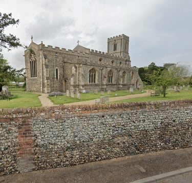All Saints Church Great Chesterford exterior on Church Street where Building Blocks toddler group takes place on Wednesdays.