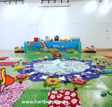 Hartbeeps sensory play setup with props and mats at Golden Acre Community Centre Saffron Walden