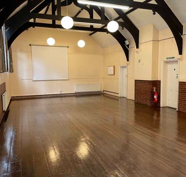 St Mary’s Parish Rooms hall interior in Saffron Walden where Tinies baby and toddler group takes place