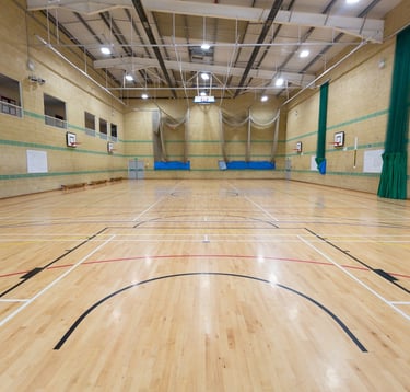 Indoor sports hall at Saffron Walden County High School where Ruggerbugs toddler classes take place