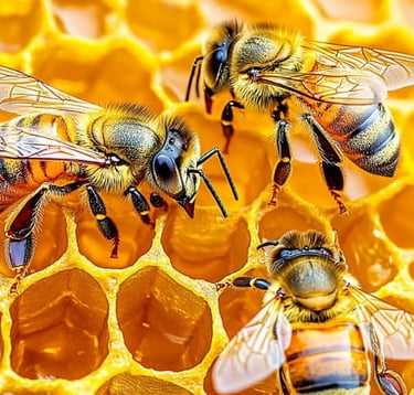 beeswax bees on honeycombs in a honeycombe