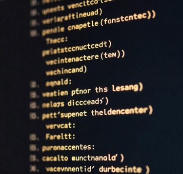 Macro close-up of a dark terminal screen showing glowing gold lines of code, sharp focus, low-key dramatic lighting.