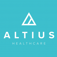 Altius Healthcare professional medical logo with white triangle icon on a turquoise background.