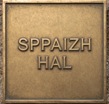 Detailed shot of a commemorative metal plaque with high-precision engraving. The metal has a soft antique gold patina. The composition is clean and minimal, emphasizing craftsmanship. Spanish manufacturing context.