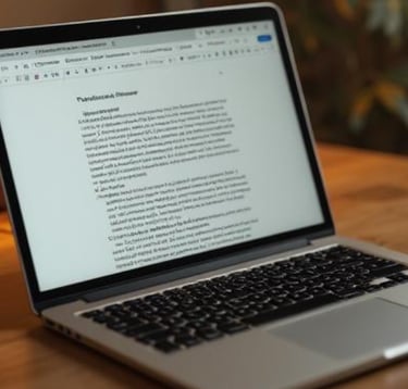 A computer showing a word processor on the screen with unreadable text