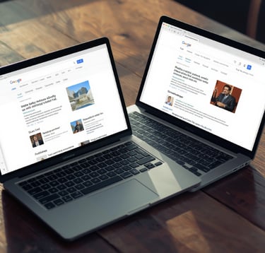 Two laptops showing search engine results