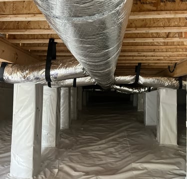 Crawlspace with ductwork installed in new home in Lebanon, TN