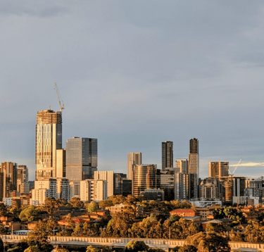 Image of Parramatta skyline from the south in 2022.