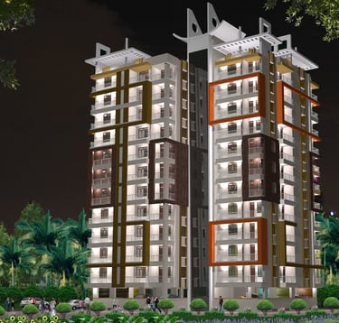 a tall building with a lot of windows and a lot of trees