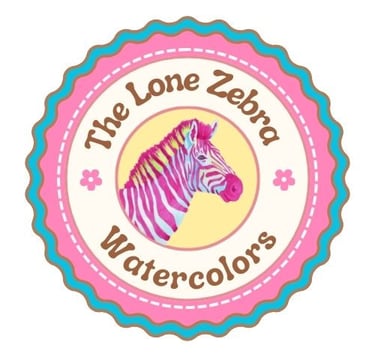 The Lone Zebra logo featuring a pink and white zebra with stitches and rickrack border.