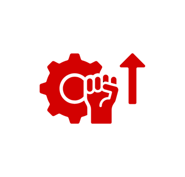 a red and black logo on a black background