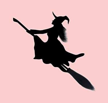 Illustration d'une sorcière qui s'envole sur son balai