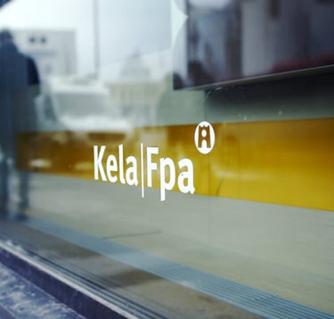 KELA, Fpa, unemployment services sign on glass door 