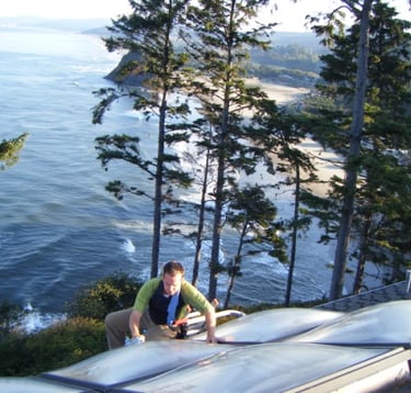 Washing windows and cleaning gutters