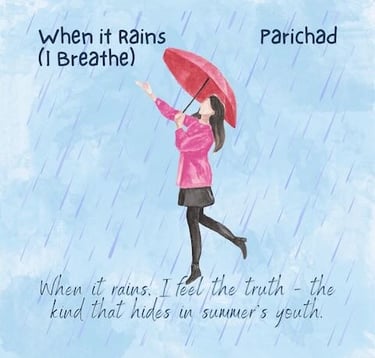Parichad cover art – woman in pink with umbrella, soft ballad style