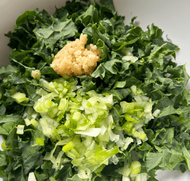 Ring of Goodness veggie mix of Kale, minced garlic and green onions.