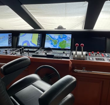 The helm of a 162' Christensen yacht