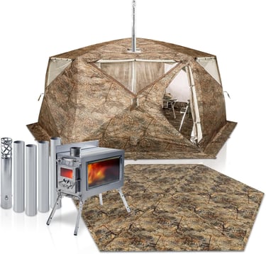 4 Season Easy Setup Winter Camping Shelter for Extreme Cold, Double Layer Waterproof Cold Weather Te