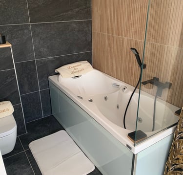 Bath tub with shower hose for spa and hydrotherapy at Domaine Des Lucques